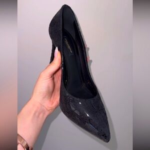 Dolce & Gabbana Black Patent Leather and lace pumps